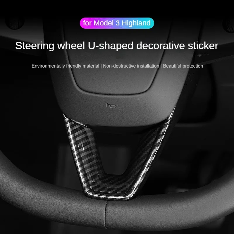 For Tesla Model 3 Highland 2024 Car Steering Wheel Cover Trim Sticker Component ABS Carbon Fiber New Model3 Interior Accessories