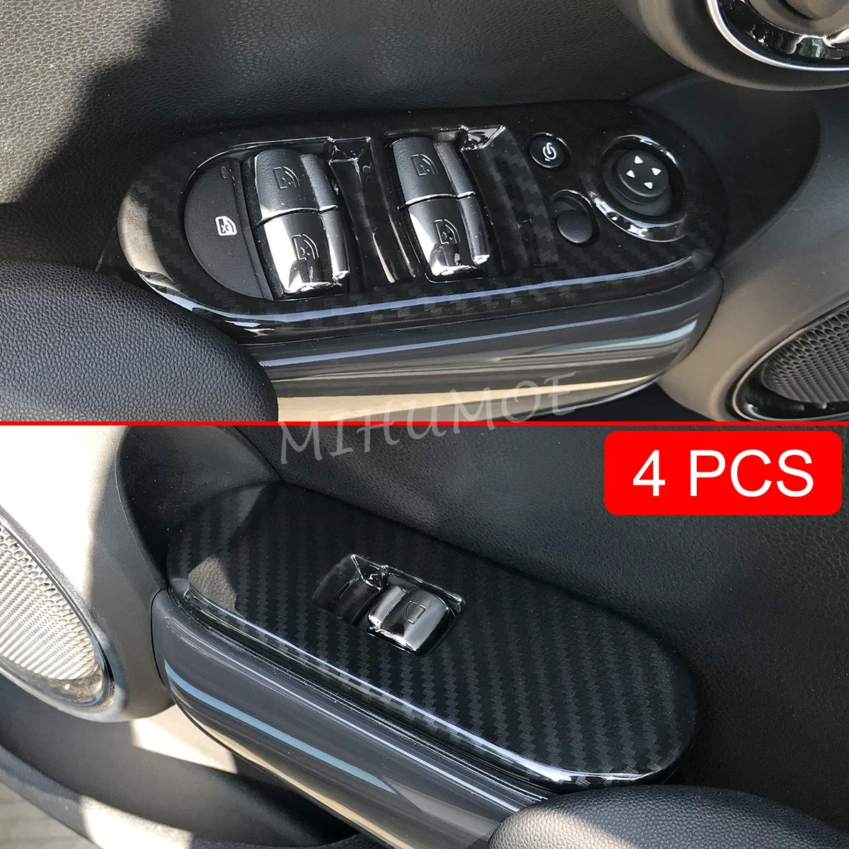 For Mini Cooper Hatch 5-Door F55 2015-2021 Carbon Fiber Interior Window Switch Control Panel Cover Trims LHD