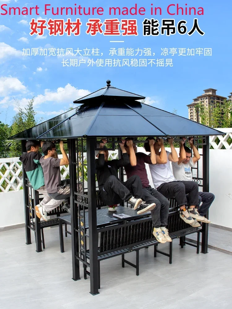 Outdoor gazebo villa courtyard garden antiseptic wood aluminum alloy sunshade terrace leisure  wrought iron