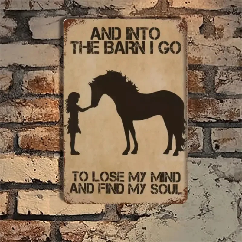 1pc Vintage Metal Aluminum Sign - 12X8Inch Country-Style Horse and Girl Silhouette Design, Wall-Mounted Home Decoration