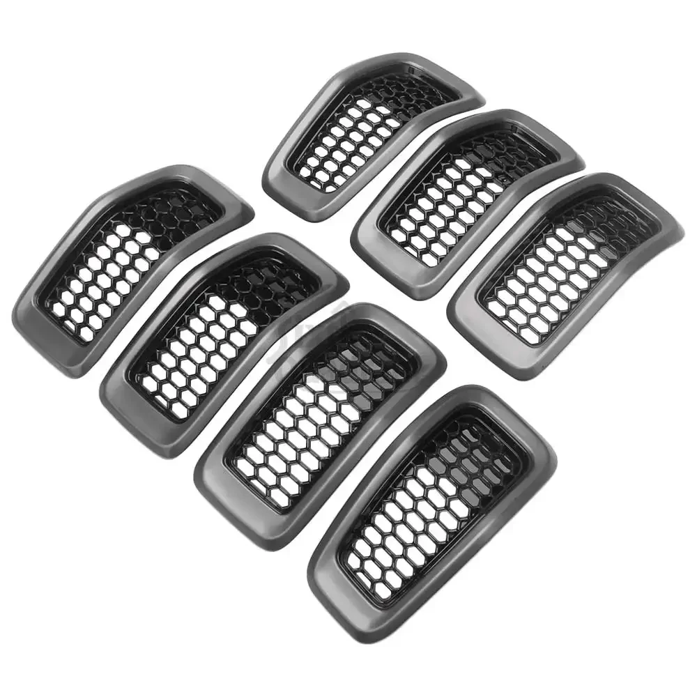

7Pcs Car Front Grill Honeycomb Mesh Ring ABS Racing Front Grille Inserts Cover Trim For Jeep Cherokee 2014 2015 2016 2017 2018
