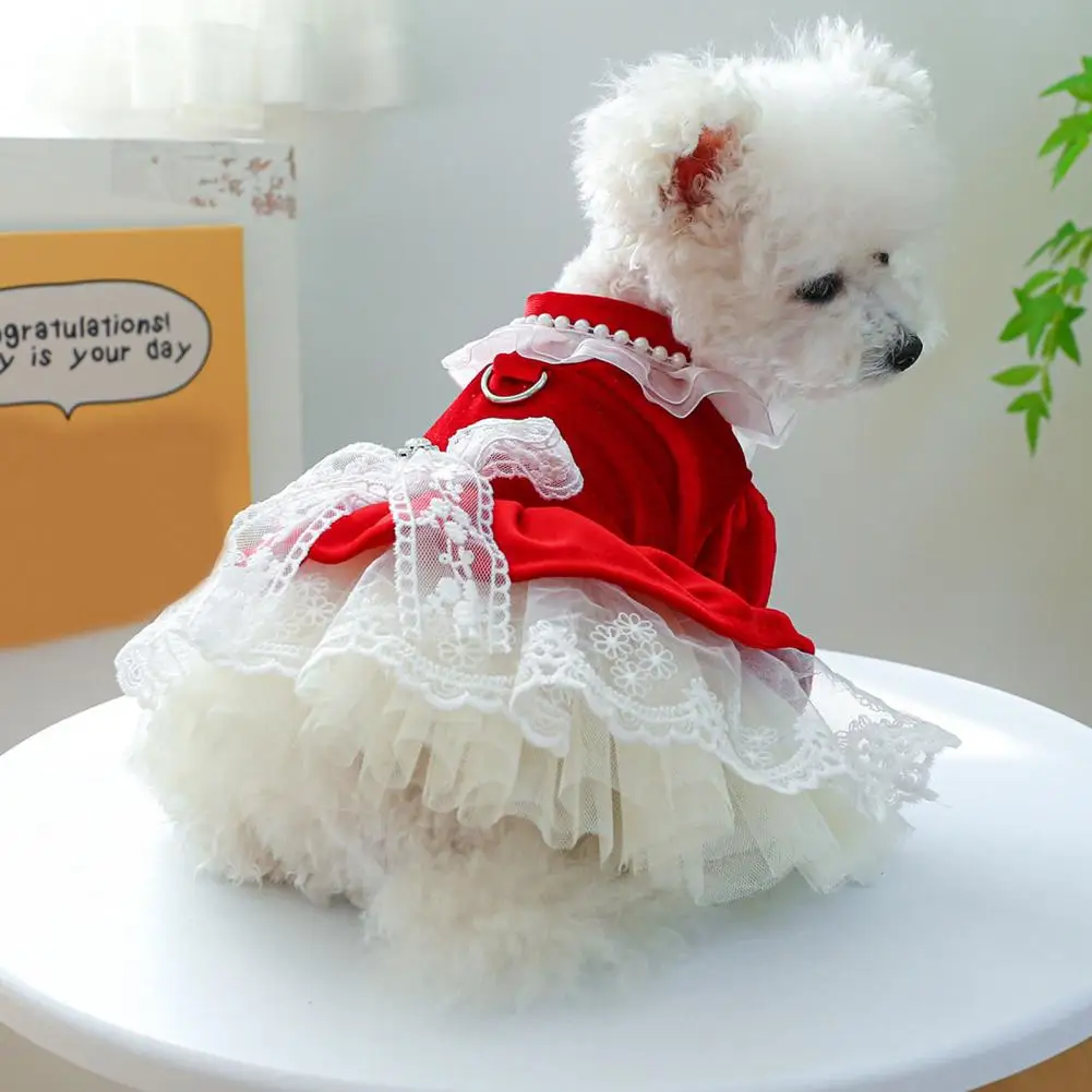 Easy to Put on Pet Dress Charming Dog Princess Dress with Bow Tie Lace Trim Breathable Mesh Stitching for Small Dogs Summer Pet