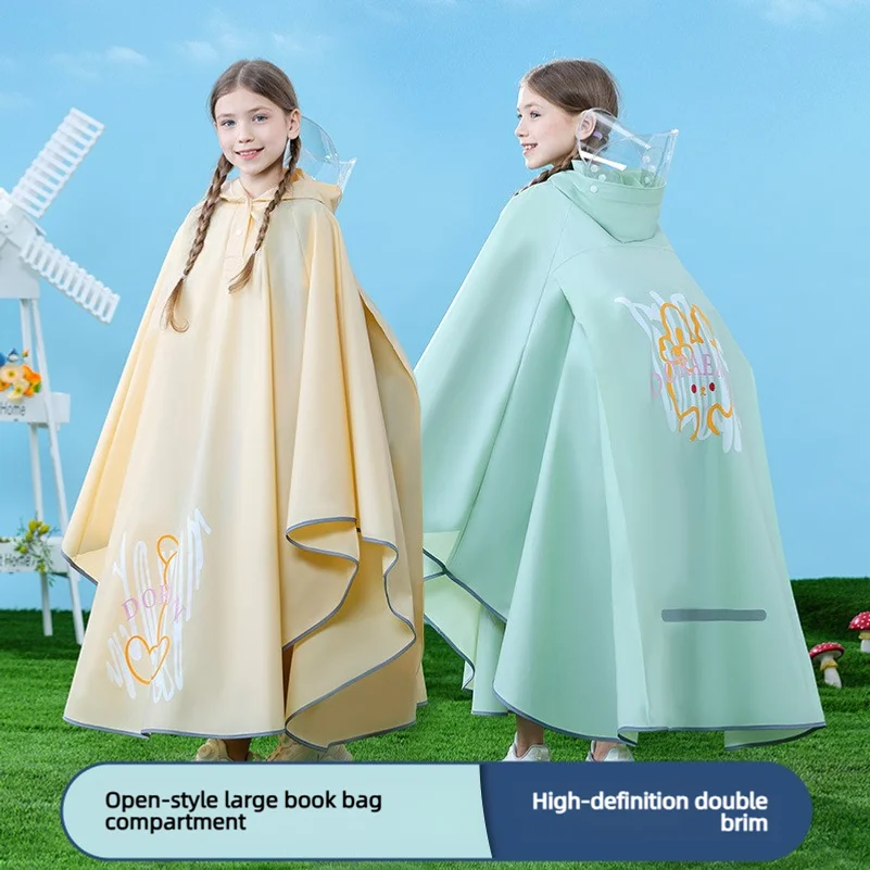 Children's raincoat for boys and girls, full-body waterproof with backpack space for older children and students