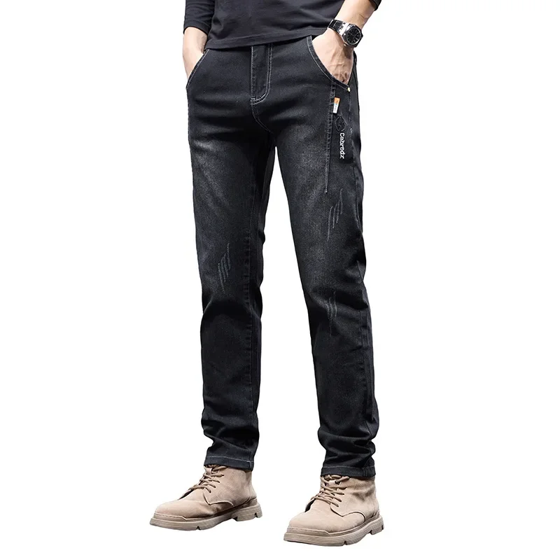 

Новые мужские джинсы, тонкие узкие брюки, эластичные джинсовые брюки, мужские четыре сезона, можно носить для взрослых, джентльменов, комфорт для отдыха, высокое качество, новинка