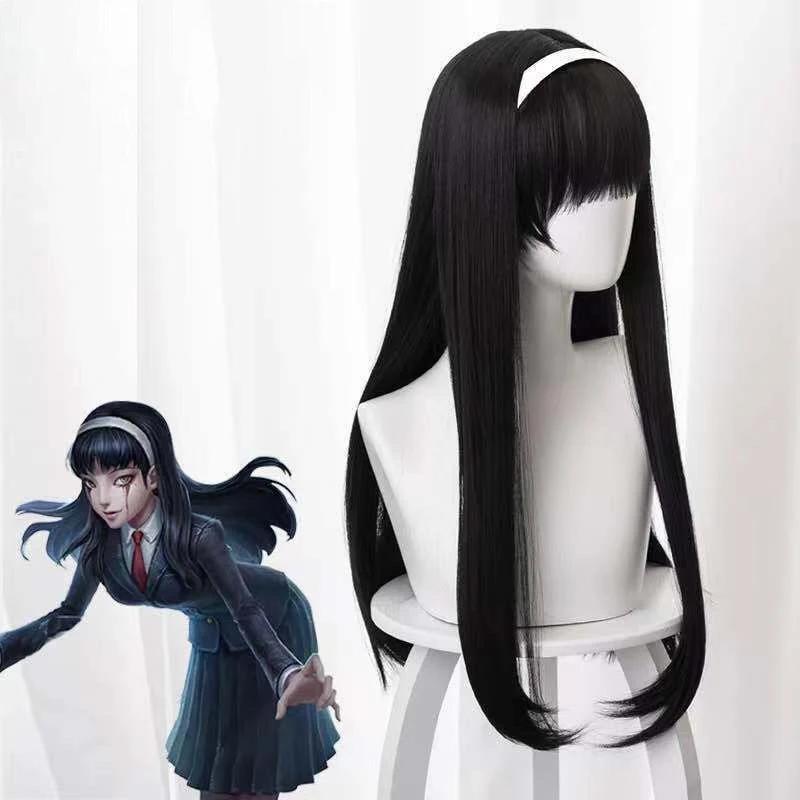 Kawakami Tomie Cos Perücke Spiel Identität V Rolle Modellierung Schwarz Langes Glattes Haar Anime Hexe Gläubige Cosplay Micro Roll Haar