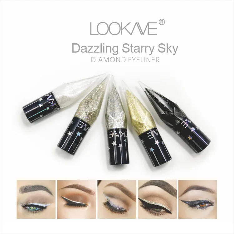 Nuova collezione di Eyeliner brillanti con diamanti strumento di trucco professionale per ombretti liquidi a 5 colori resistente all'acqua e al sudore