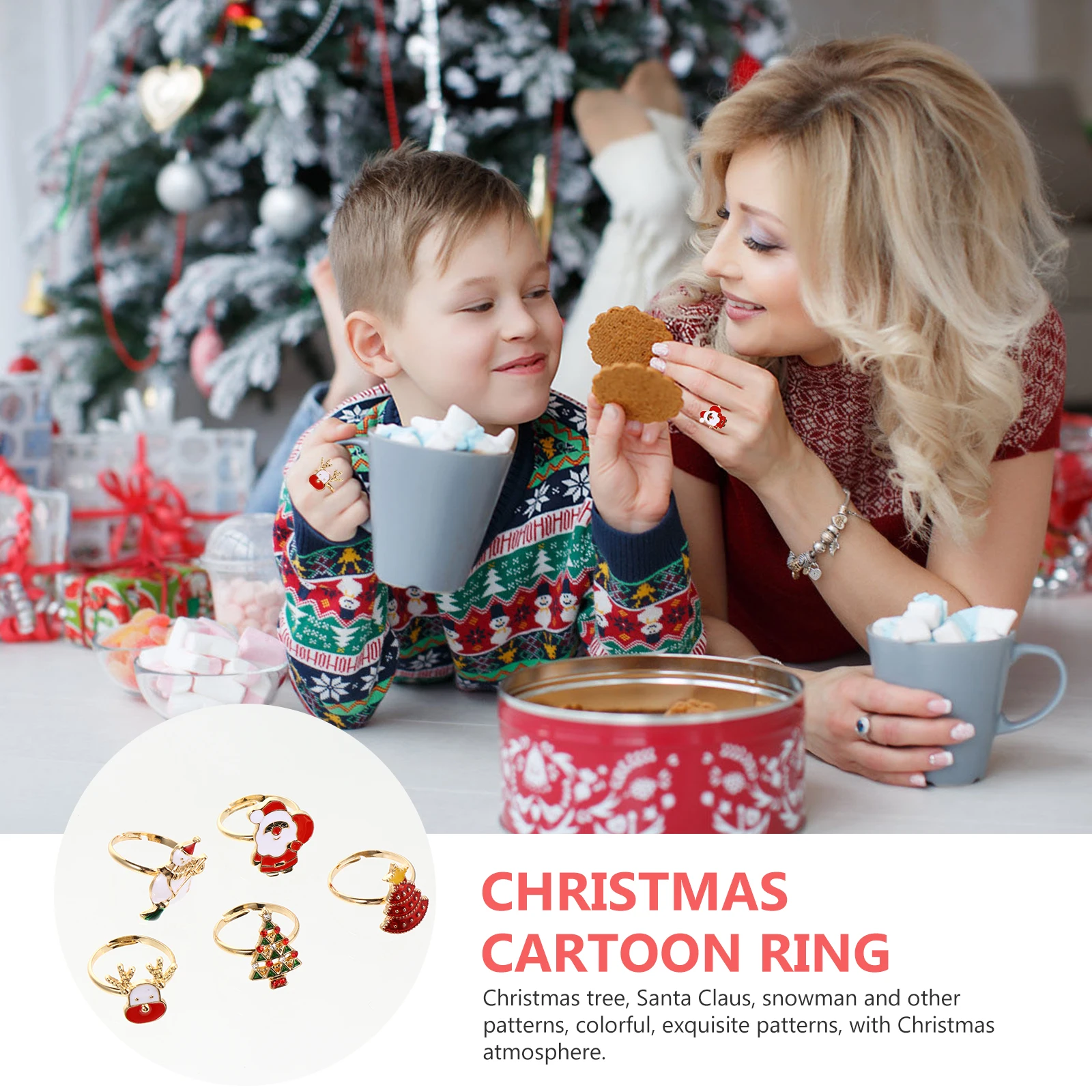 

10 Pcs Christmas Cartoon Rings Adjustable Finger Jewelries Kids Party Circlets Festive Accessories Packaging Gifts