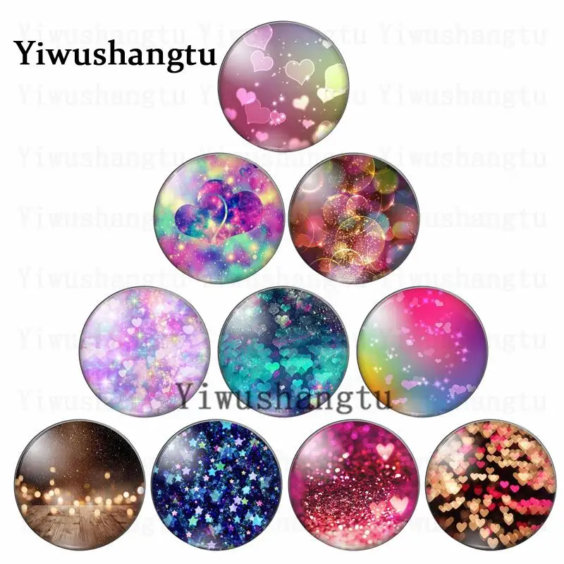 New glitter sweet Love hearts Stars pattern 12mm/18mm/20mm/25mm Round photo glass cabochon demo flat back Making findings