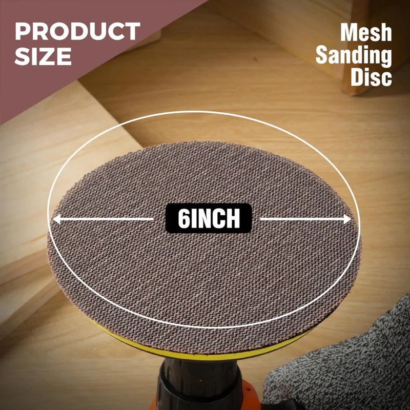 6-Inch Dust-Free Sanding Discs with Hook Loop 80-320 Grit Mesh Assortment for Orbital Sander Pads Wood Furniture Abrasive Tools