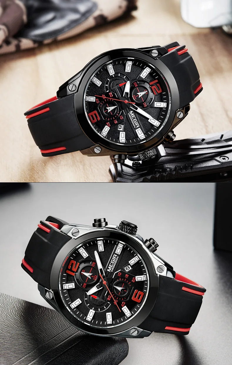 Nuevo reloj para hombre, reloj de cuarzo Megir, temporizador multifunción, calendario, reloj deportivo para hombre