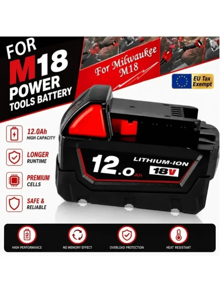 18V Lithium-Ionen-Akku für Milwaukee M18, kompatibel mit gängigen kabellosen Werkzeugen 48-11-1860 / 48-11-1850 / 48-11-1840 – EU-Lieferung