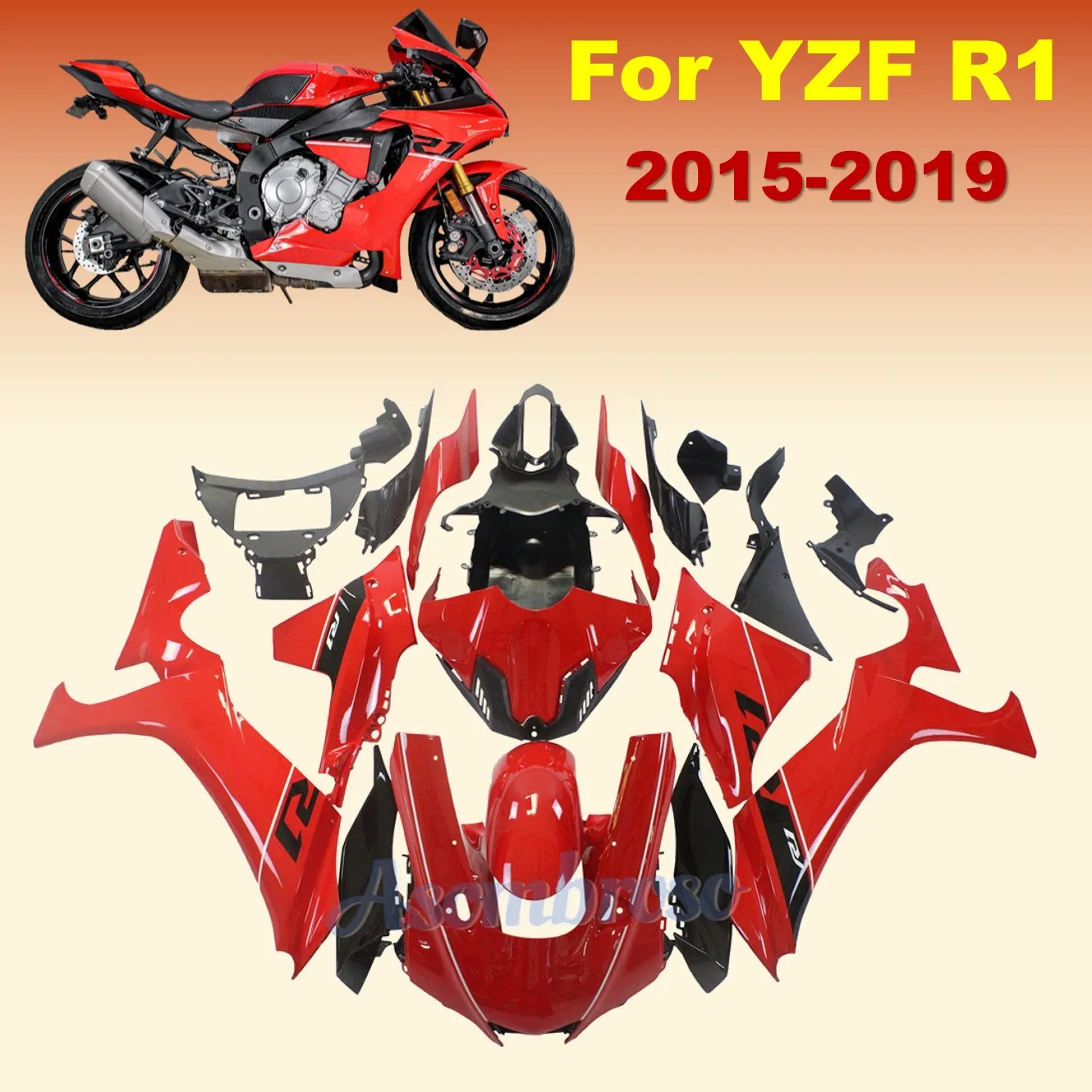 

For Yamaha YZFR1 YZF-R1 2015 2016 2017 2018 2019 YZF R1 Motorcycle Fairing Shell Full Body Cover | Glossy Red