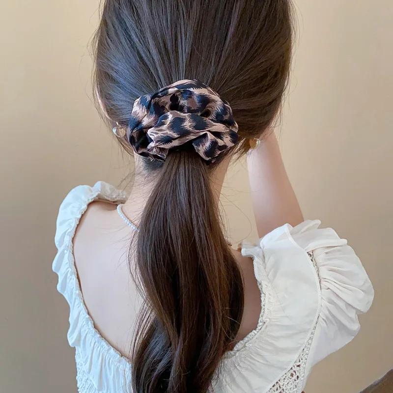 Leopard Printing Vintage Hair Ties for Women Scrunchie Ponytail Loop Holder Stretchy Elastic Hair Bands Head Ropes Accessories image 4