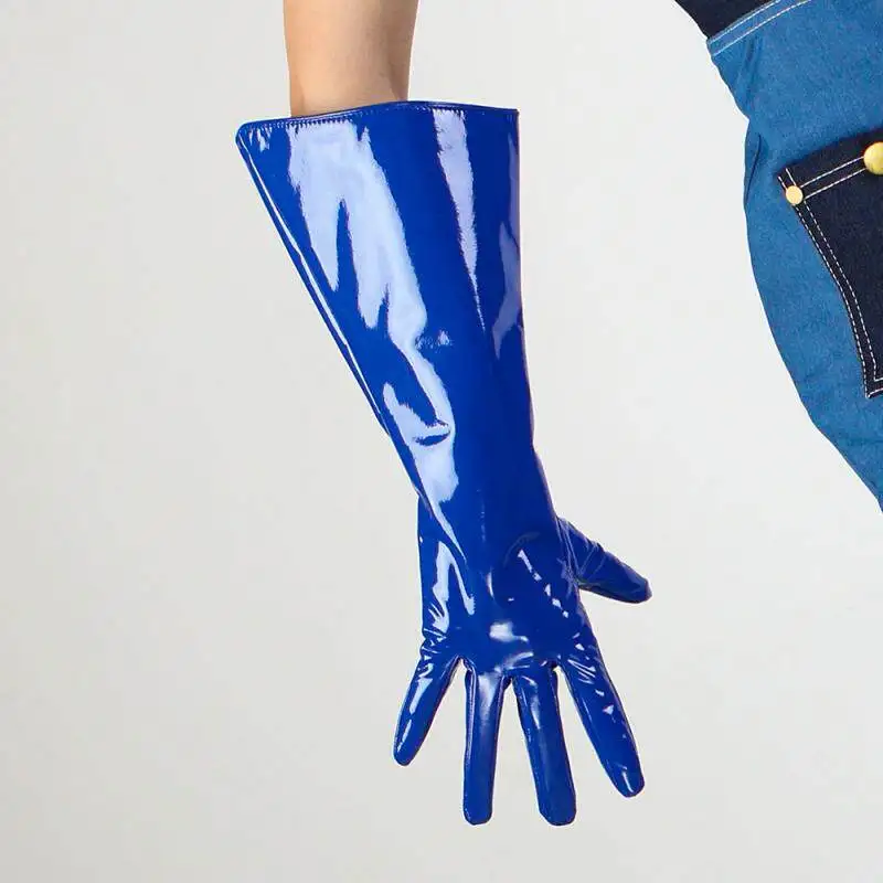 15 Zoll (38 cm) lange modische Handschuhe aus Kunstleder, PU, hellviolett, Lavendel, Flieder, Puffärmel, weit, locker, große Größe, Nachtclub, sexy – Detail 24