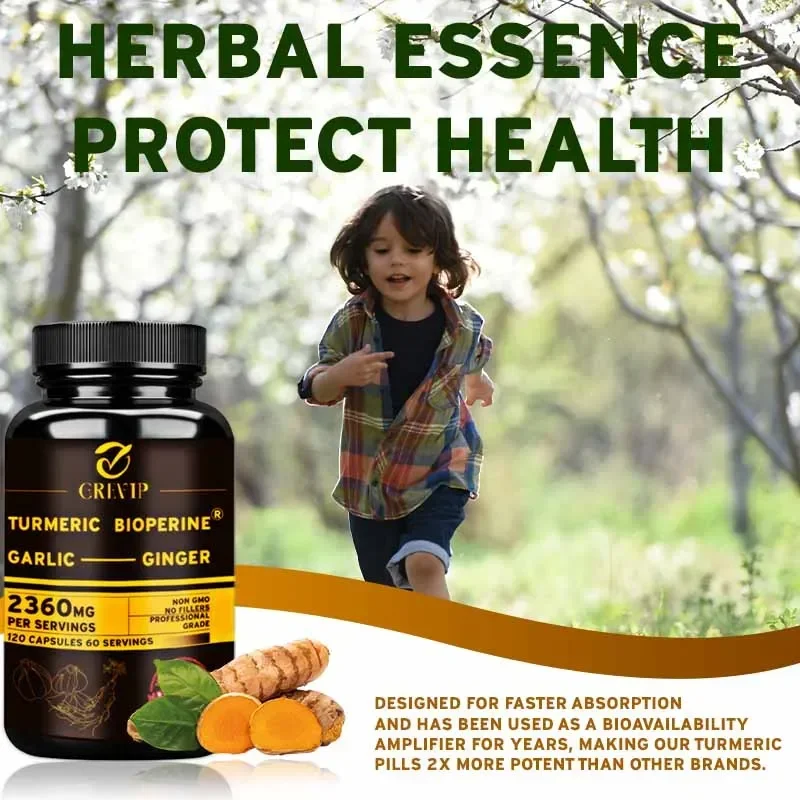 4-in-1 Supplement with Turmeric, Garlic, Ginger Root and Black Pepper - for Joint, Digestive and Immune Support