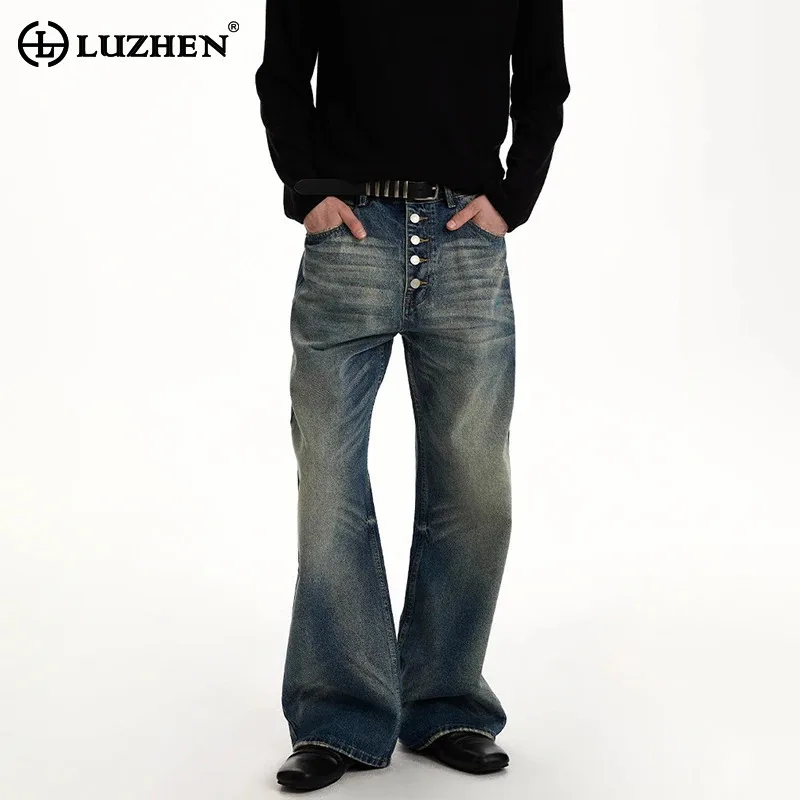 

LUZHEN 2026 New Gradient Washed Vintage Style Straight Denim Pants Men's Elegant Handsome Stylish Casual Buttoned Jeans JY6119