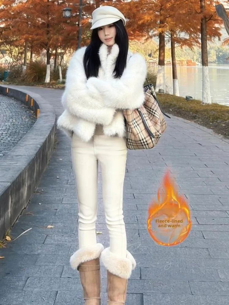 

Women's Fce Lined Ankle Length Slim Fit Jeans High Stretch Cotton Denim l Waist Long Leg Illusion Casual Versatile