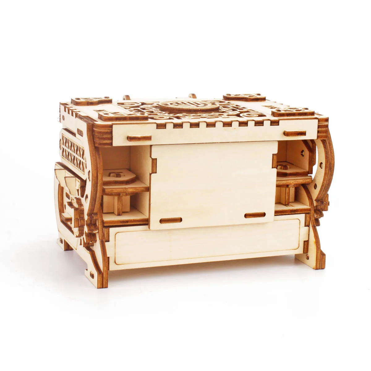 Jewelry Wooden Puzzle Box Antique Secret Treasure Mechanical Model Construction Kit DIY Brain Teaser Project for Adult and Kids