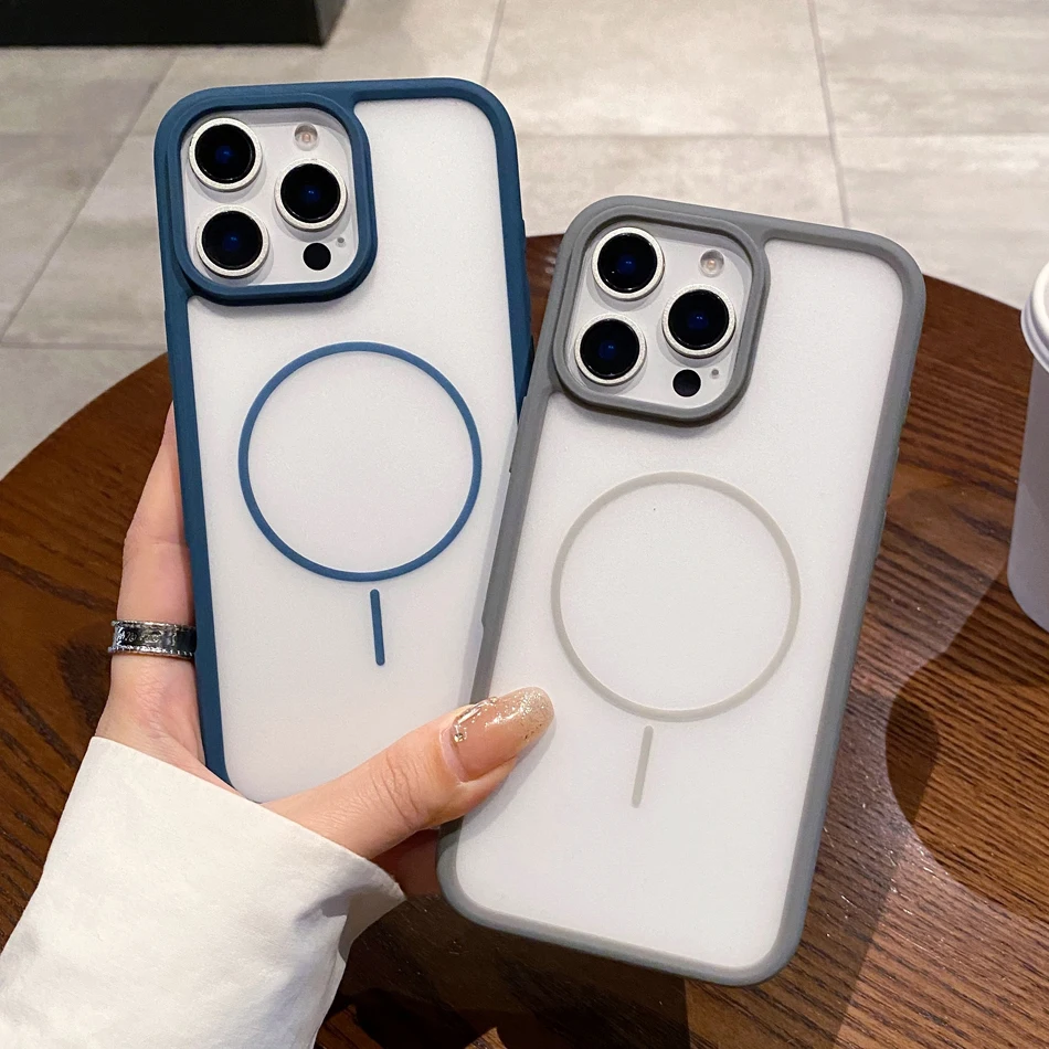 Матовый чехол Magsafe для iPhone 16, 15, 14, Pro Max Plus 13, 12, чехлы с магнитной беспроводной зарядкой, тонкий твердый чехол
