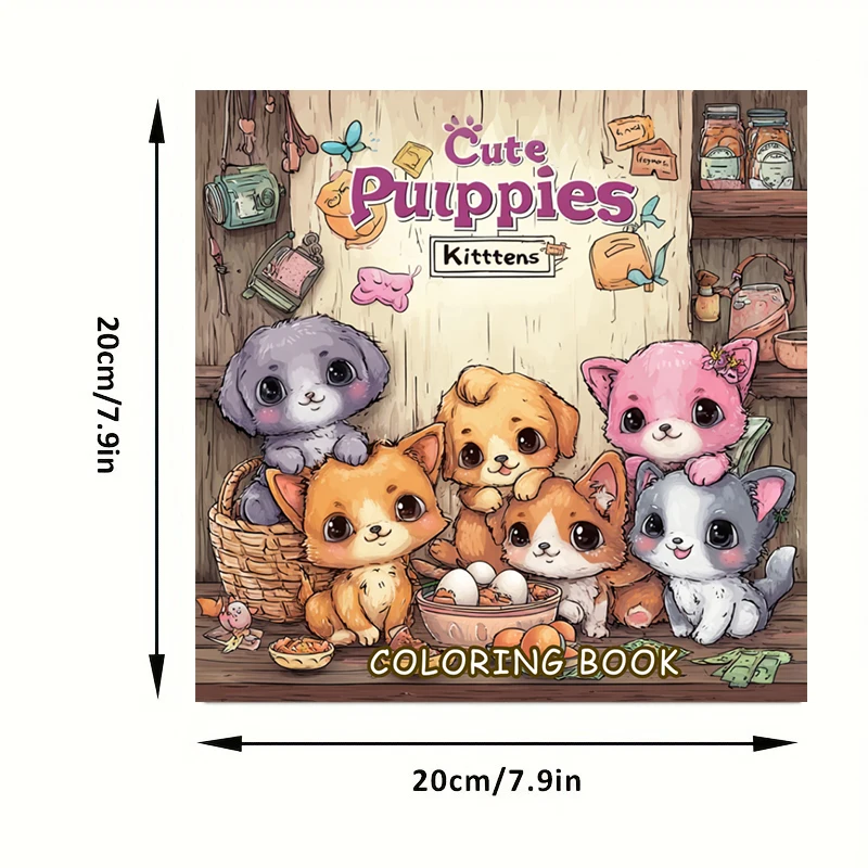 Libro para colorear original de 28 páginas para cachorros y gatitos, libro para colorear para adultos, suministros de dibujo para Navidad, Acción de Gracias