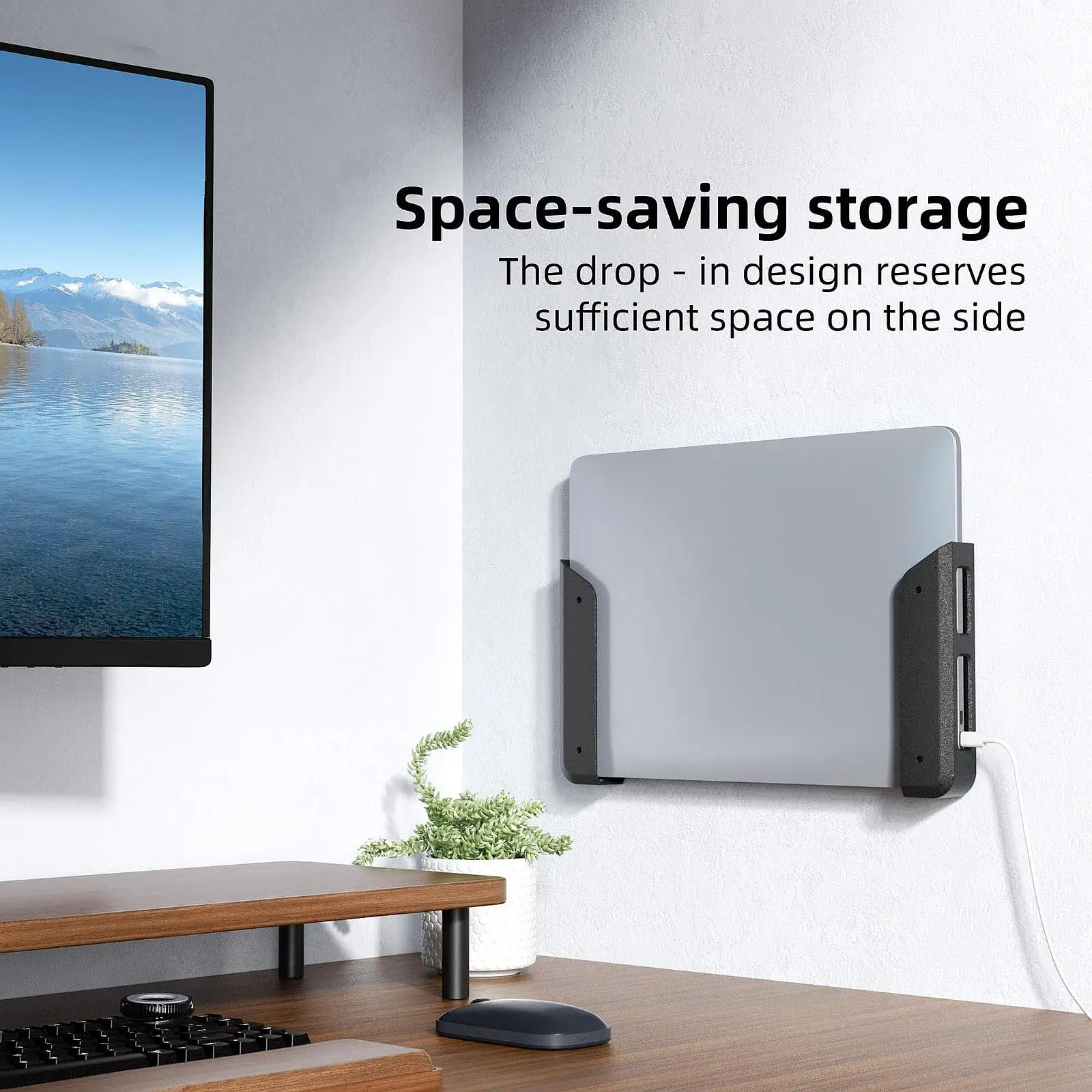 Wall & Under Desk Laptop Mount Holder Notebook Bracket with Anti Scratch Protection Pads Universal for Office Home Living Room