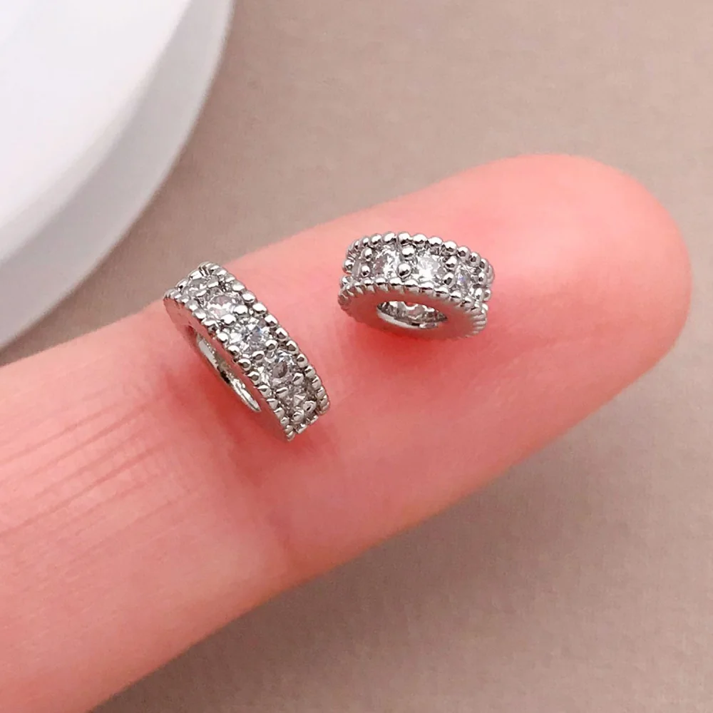Mix 3pcs 18K Copper Plated Real Golden Thick Silvery White Golden With Zircon Spacer, DIY Jewelry Making Accessories