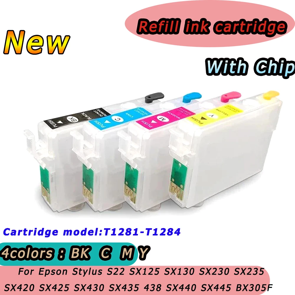 

T1281-T1284 Refillable Ink Cartridge For Epson S22 SX125 SX130 SX230 SX235W SX420W SX440W SX430W SX435W SX445W BX305F