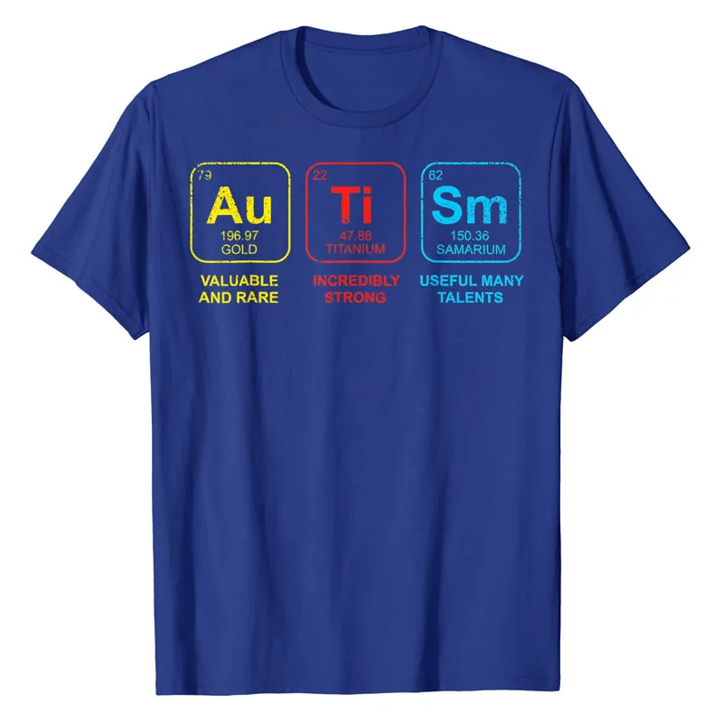 Autistic Support T-Shirt Autism Elements Periodic Table Awareness ASD Men Women Kids Tee Tops Funny Letter Print Graphic Outfits