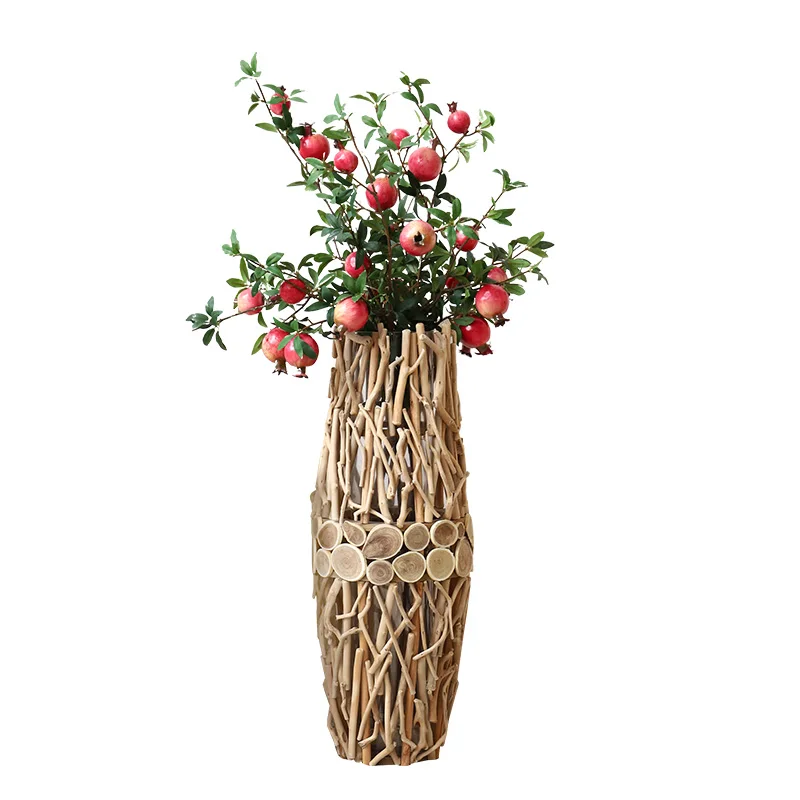 

wooden floor-to-ceiling vase ornament, living room arrangement, dried simulation fake ornament,