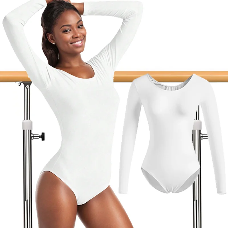Women's Team Classic Basic Long Sleeve Ballet Dance Leotards for Adult Gymnastics Dance Tops with Soft Lining Bodysuits