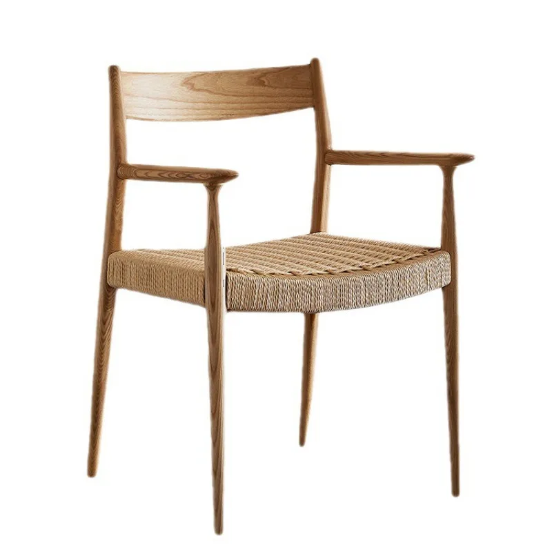 

Creative rope back dining chair Solid wood simple dining room furniture Small apartment living room chair