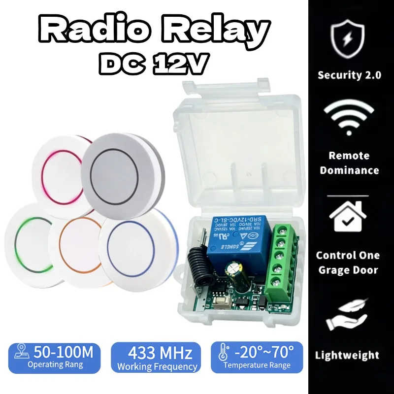 433Mhz Wireless Remote Control EV1527 Learning Code Transmitter 2 Buttons DC 12V 24V 10A RF Relay Receiver Switch 1 Channel