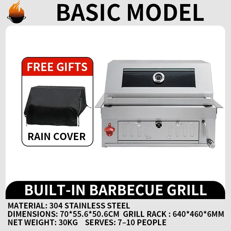 Embedded Charcoal Grill, High-Quality 304 Stainless Steel, for Outdoor Parties/Camping, with Glass Viewing Window (Customized)