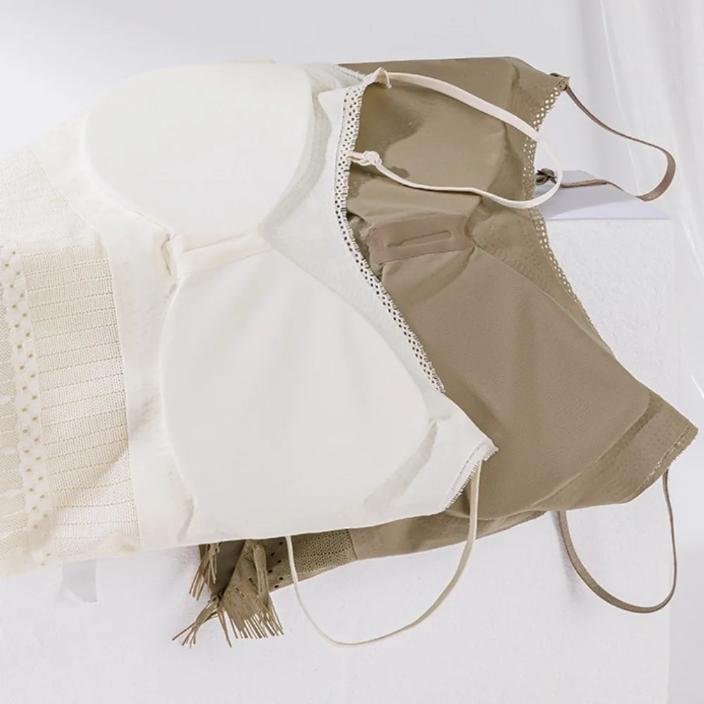 Camisola elegante con cojín para el pecho, camisola de seda helada con borlas de encaje, Tops cortos de Color sólido, chaleco con tirantes ajustado sin rastro para mujer