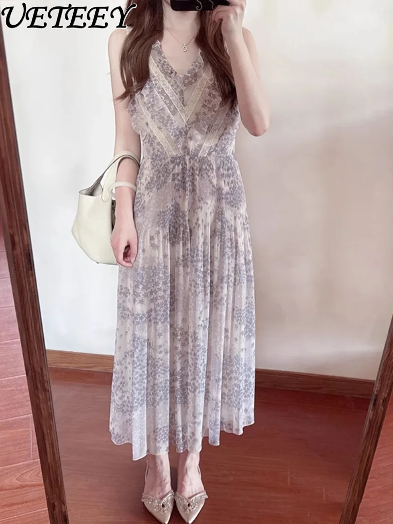 اليابانية 2025 صيف جديد الحلو الفتيات الدانتيل الربط فستان بفتحة عنق على شكل v أنيقة عالية الخصر منتصف طول فساتين مُزينة بطباعة للنساء