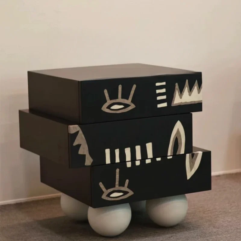 

Vintage master painting art solid wood bedside table designer creative bedroom drawer personality special-shaped locker