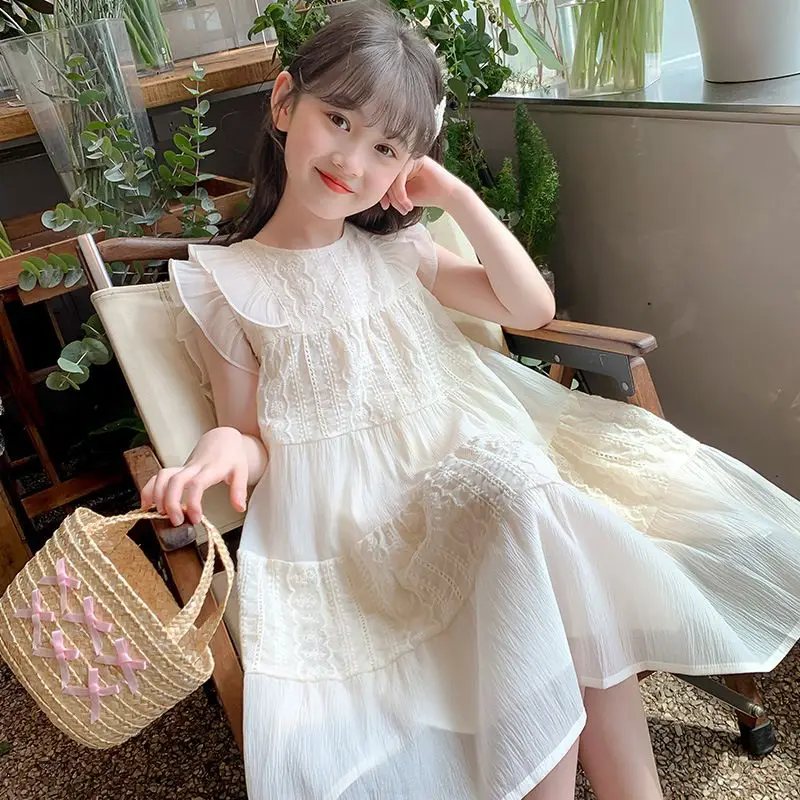 Kinderkleid Sommer 2025, neue Mädchen-Stickerei, Prinzessinnenkleid, Kleidung, ärmellos, für Babys, Kinder, einfacher Modestil, Feenkleid