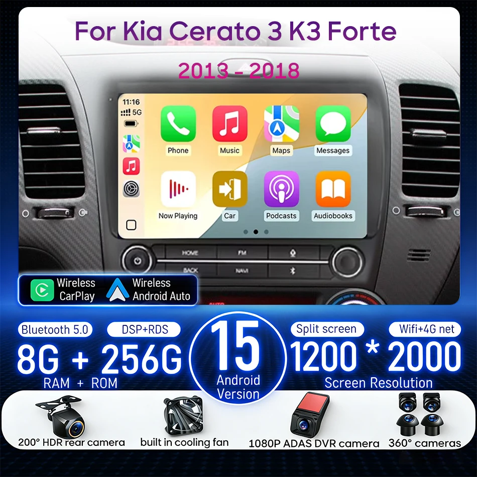 Android For Kia Cerato 3 K3 Forte 2013 - 2018 Car Multimedia Player CarPlay GPS Stereo Radio Video Stereo Navigation Auto 2din