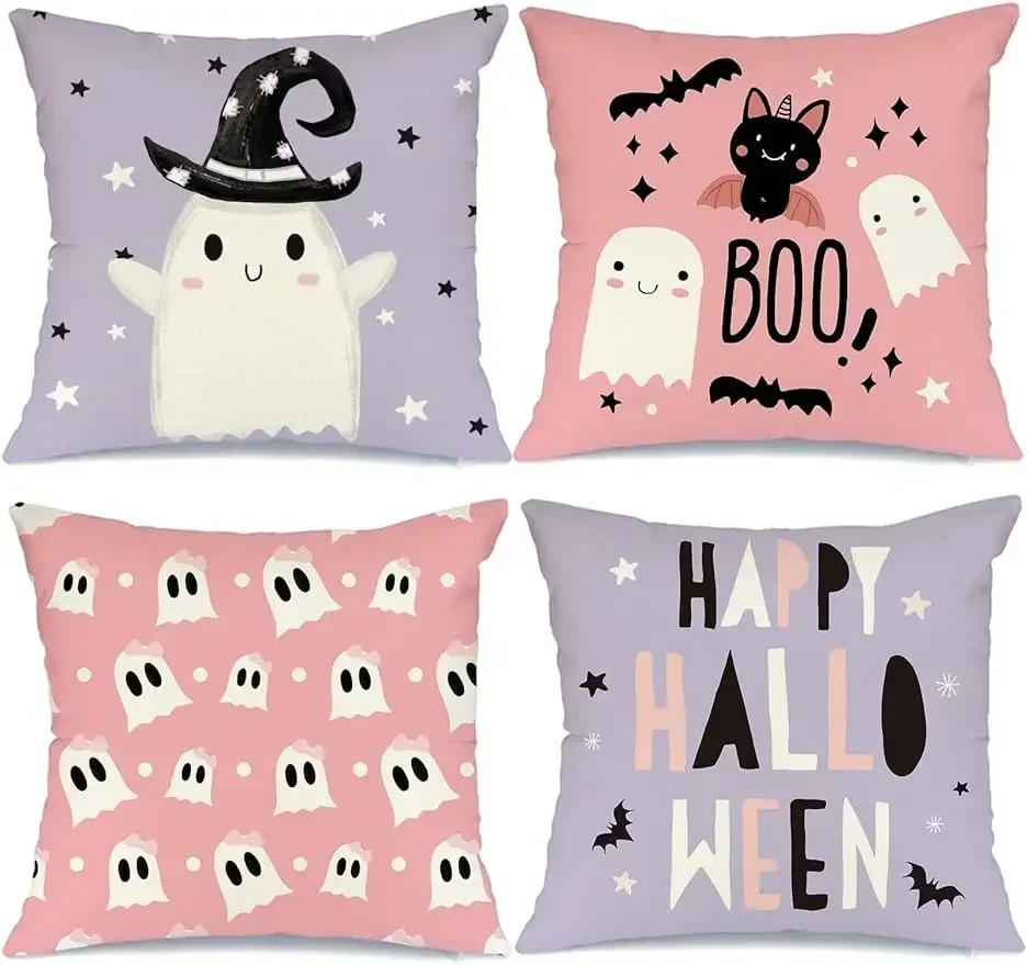 Halloween pillowcase ghost decoration holiday farmhouse pillowcase decoration home sofa pink purple 45x45 pillow case