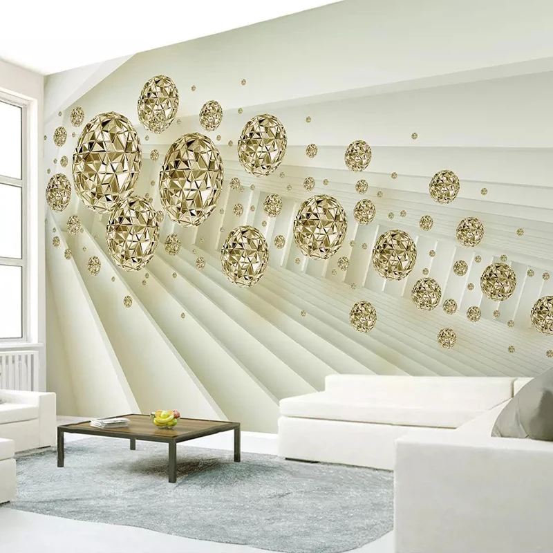 Customized products Mural Stereoscopic Space Golden Circle Ball Living Room Sofa TV Background Photo WallPaper 8D Modern bedroom