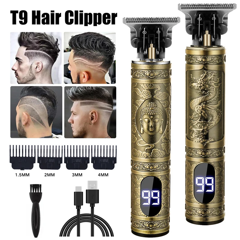 

Винтажная электрическая машинка для стрижки волос T9, портативная бритва с быстрой зарядкой через USB, парикмахерская, беспроводной триммер для волос для мужчин, барбе