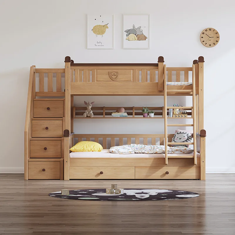 Children's upper and lower beds Bunk beds Beech multi-functional high and low beds Small apartment combination