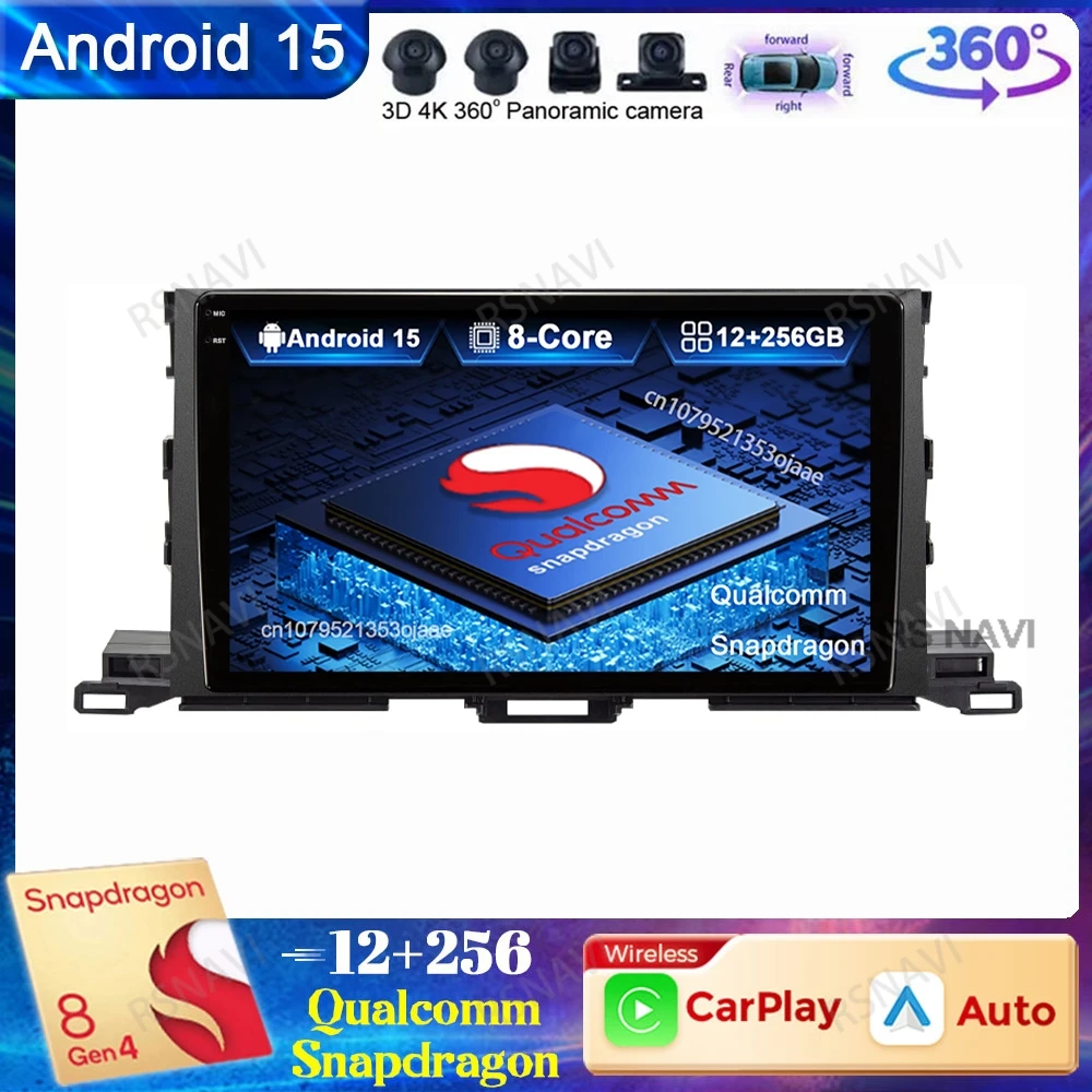 

Android 15 Car Radio For Toyota Highlander 2014-2019 Multimedia Qualcomm Autoradio Stereo BT Viedo Player DVD GPS Head Unit QLED