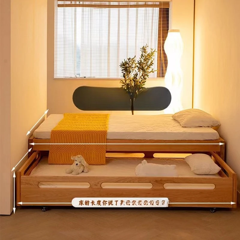 Simple modern cherry wood mother and child trailer Japanese-style no-back tatami bed full solid wood upper and lower bunk beds