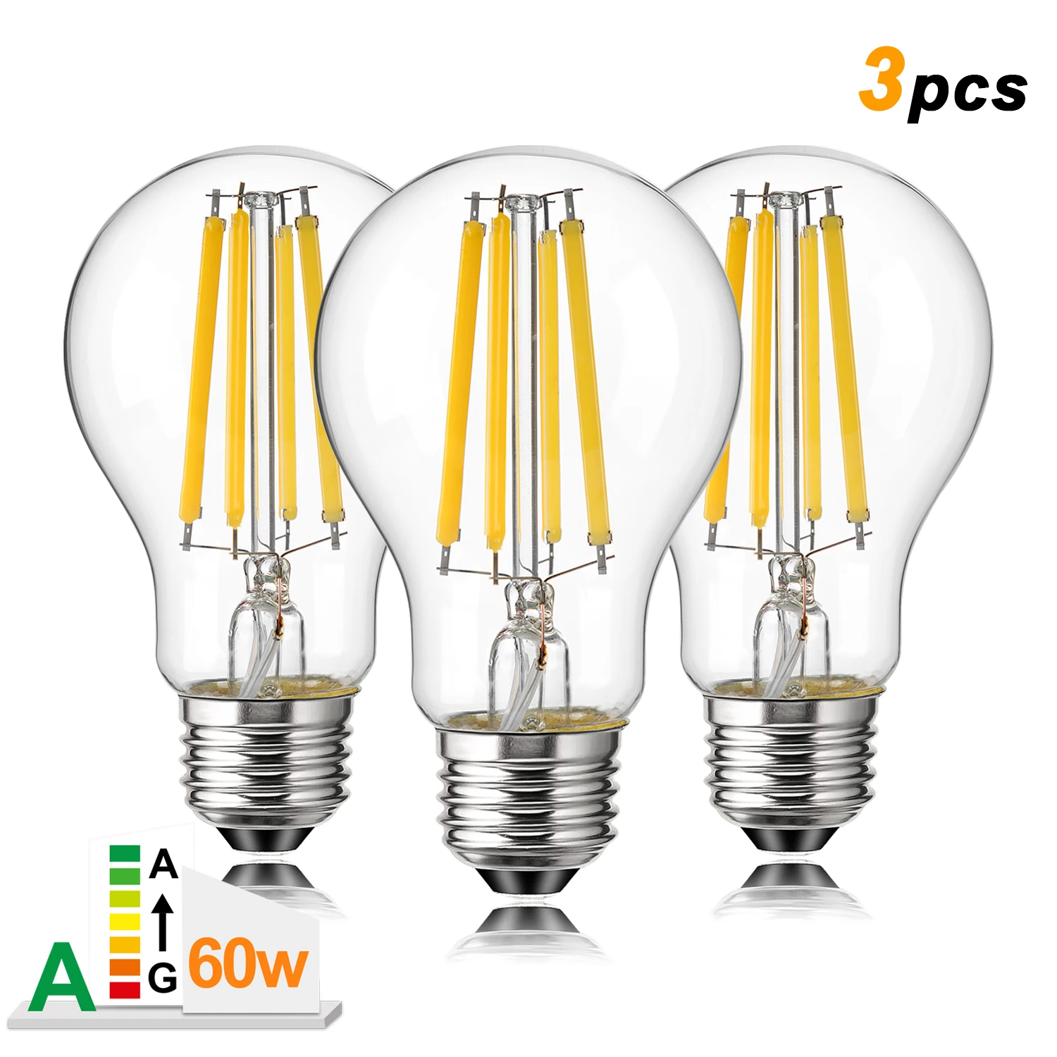

3PCS A19 E27 4W Vintage Globe LED Light bulbs 860Lumen A Level Energy Efficiency Equivalent to 60W G60 Edison Home Decor Bulbs