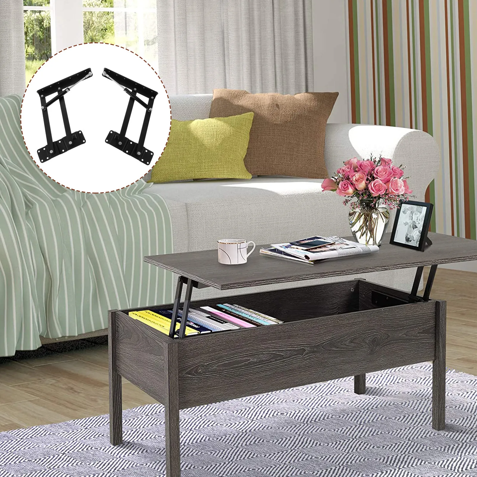 

1Pair Lift Table Mechanism Premium Hydraulic Folding Support for Space Saving Furniture Adjustable Holder with
