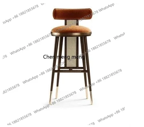 

Modern Creative Bar Chair Household Solid Wood High Stool Light Luxury Stainless Steel Bar Chair American Leisure Bar Chair
