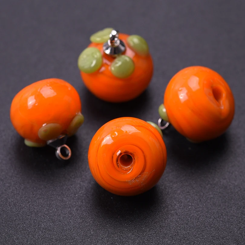 10pcs Charming Glass Material For Fruit Persimmon Pendant Simple And Fashionable Diy Handmade Necklace Keychain Pendant Material