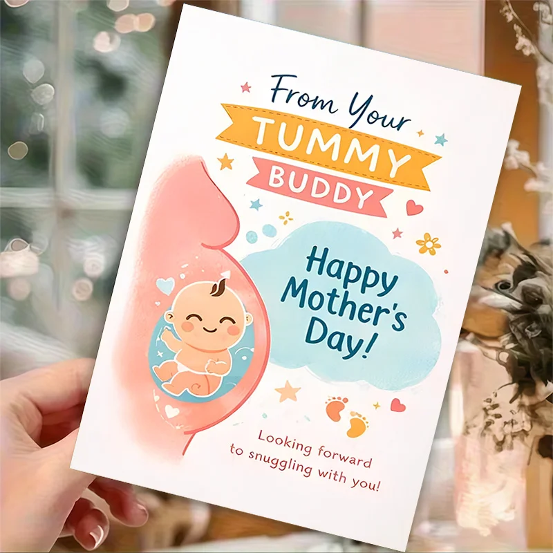 1 pregnancy news announcement card for expectant mothers, cute "little baby from your belly" Mother's Day card