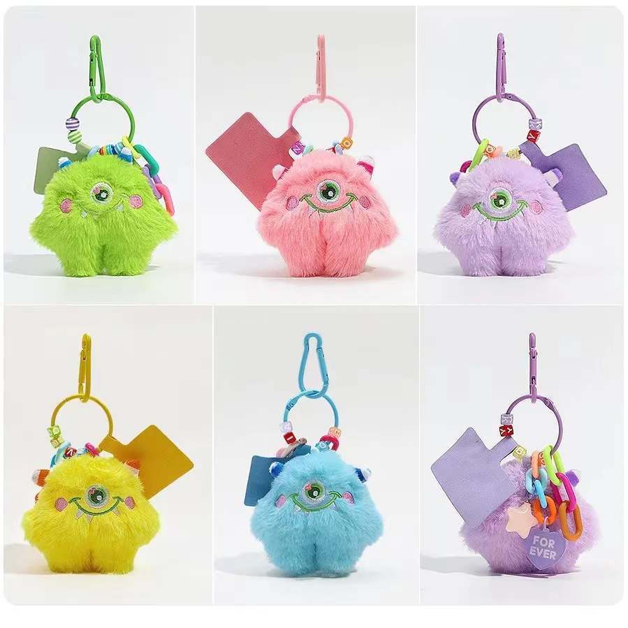 Kawaii One Big Eye Monster Plush Pet Lovers DIY Keychain  Pendant Couples Keyring Charms Car Keychain Wholesales X259